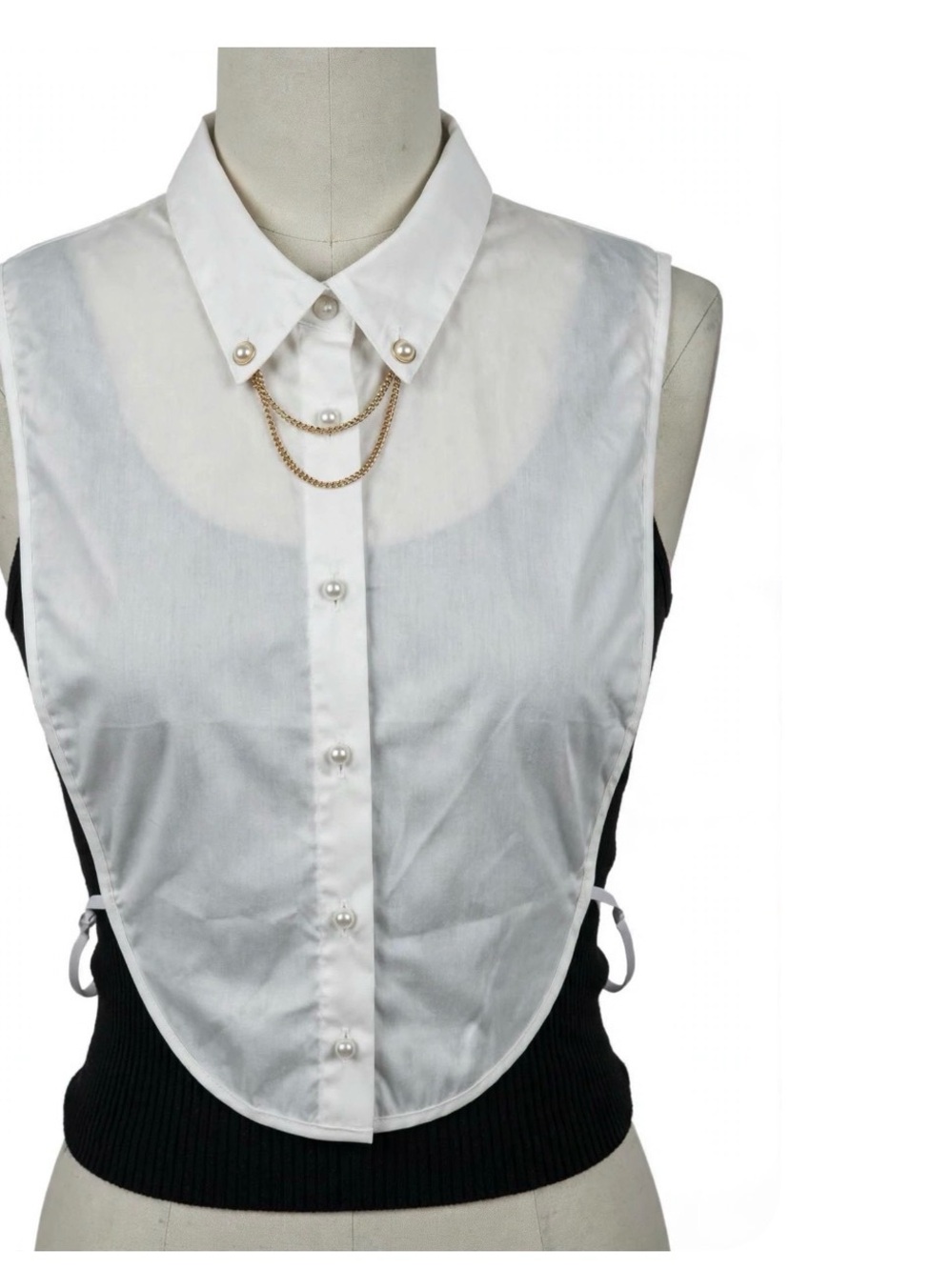 Renuar White Detachable Pearl-Button Collar with Gold Chain